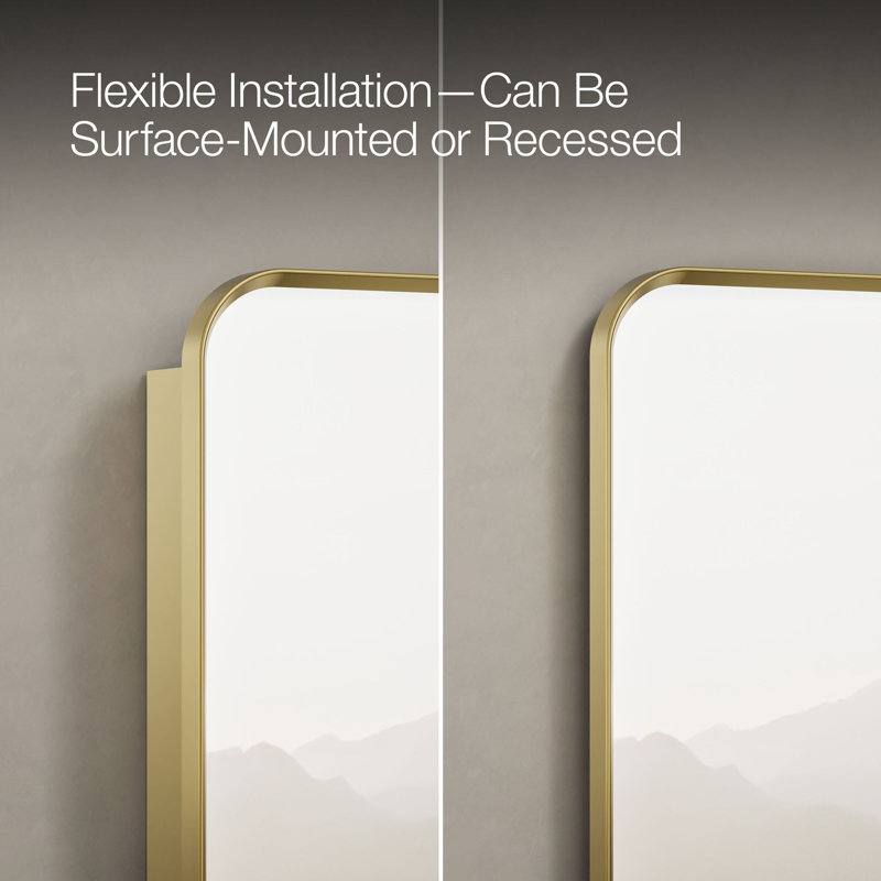 Verdera Surface Mount or Recessed Rectangular Framed Medicine Cabinet, Brushed Gold, 34" H x 22" W x 4.18" D