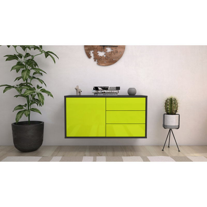 Linsley Unfinished Floating TV Stand, High Gloss Green
