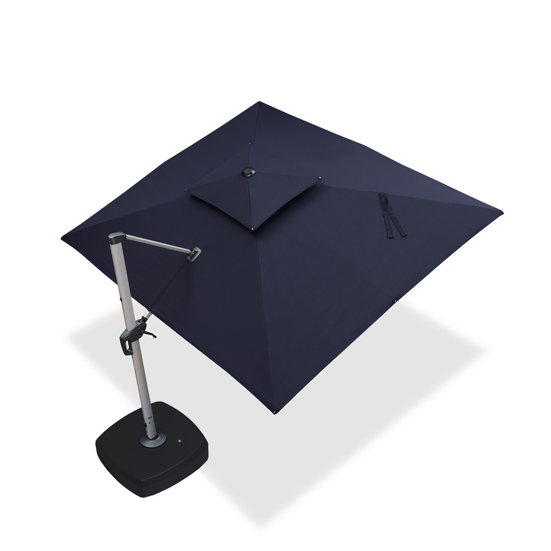 132" x 108'' Rectangle Cantilever Umbrella With Wheeled Base Purple Leaf Fabric