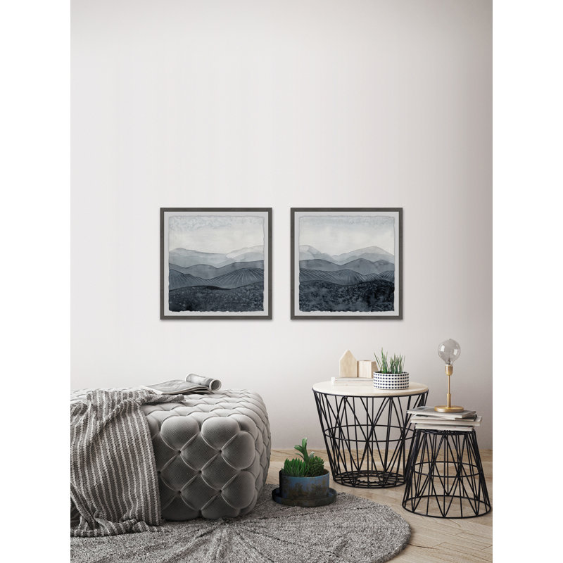« blustering valley iii », ensemble de 2 reproductions de peintures à l’aquarelle encadrées, H 18 po x l 18 po x L 1,5 po