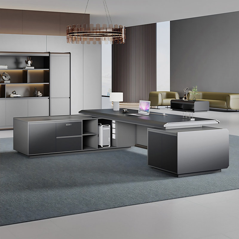 Bureau double caisson 125,98 "gris Premium, H 29,53 po x l 125,98 po x P 88,58 po