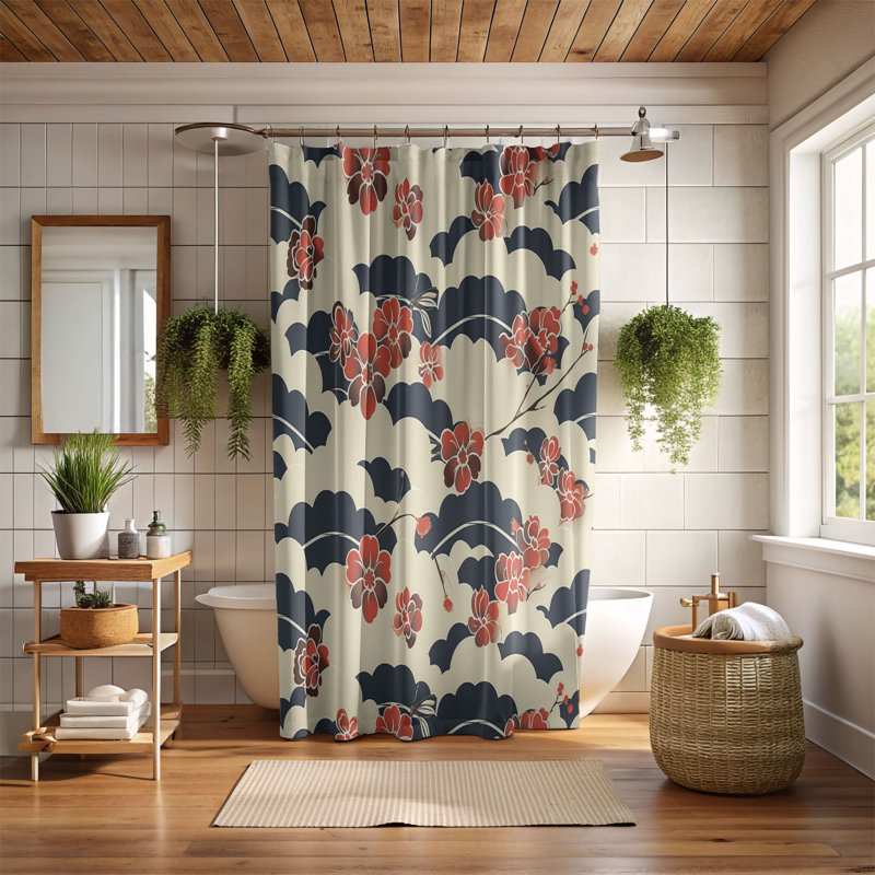 Rideaux de douche 1 pièce Traditional Nippon, H 74 po x l 71 po