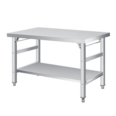 Table de préparation pliante robuste en acier inoxydable - Poste de travail à deux niveaux 36 x 24 po avec tablette réglable - pour la cuisine commerciale, le restaurant et le garage