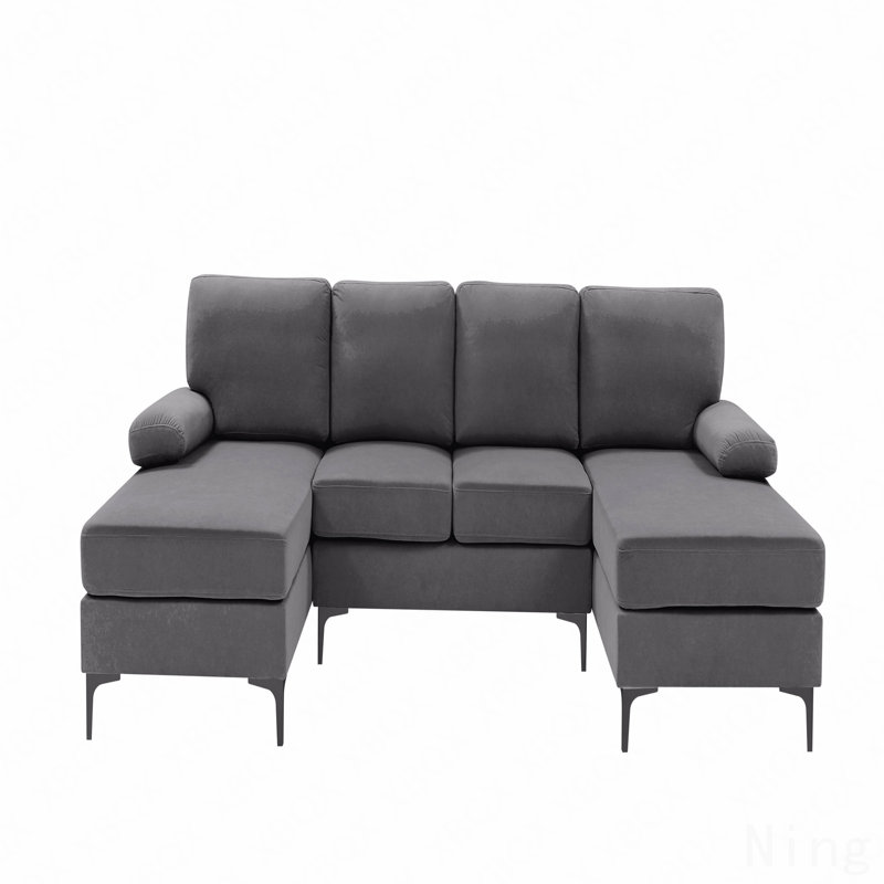 Polyester Blend Upholstered U-Shape Sectional With Metal Legs, Dark Gray Polyester Blend