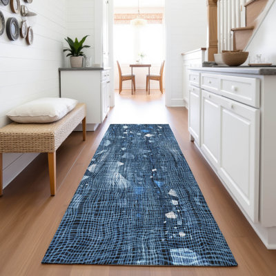 Machine Washable Indoor/Outdoor Xhevrie Blue Rug