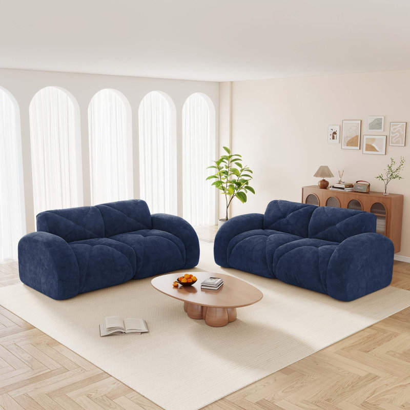 Ensemble de canapés modernes à siège double en éponge haute densité 32D 2 places, Blue