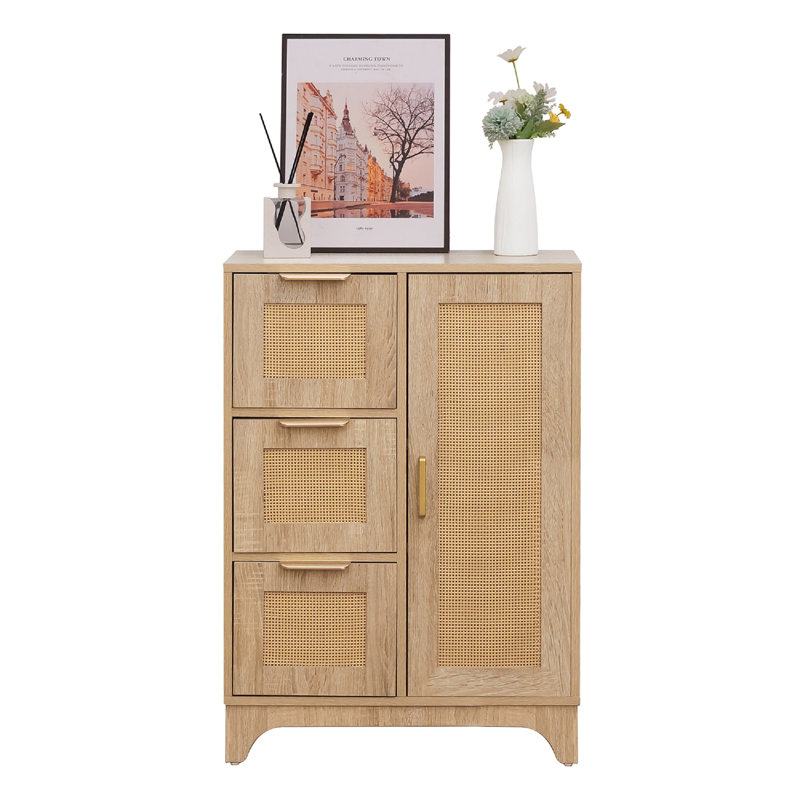 Storage Cabinet With Door & 3 Drawers, Cabinet With Adjustable Shelf For Living Room