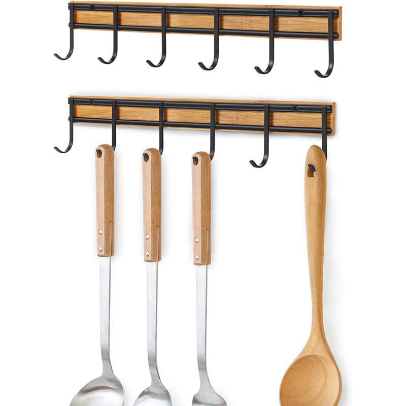 Support à ustensiles de cuisine, support mural pour ustensiles de cuisine avec 6 crochets, 2 crochets muraux de cuisine pour suspendre les ustensiles de cuisine, crochet de douche mural robuste