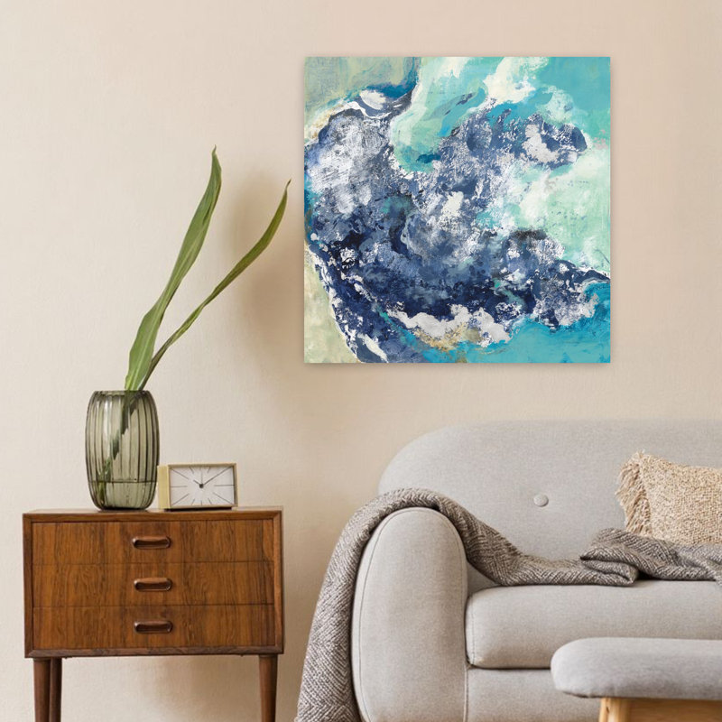 Turquoise contemporain avec art abstrait bleu, H 24 po x l 24 po