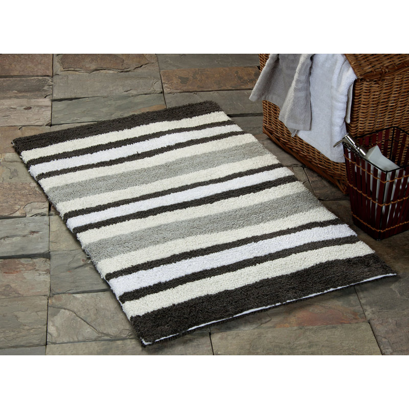 Tapis pour salle de bain à rayures réversibles 100% coton Melorse, 36 po x 24 po, Gris