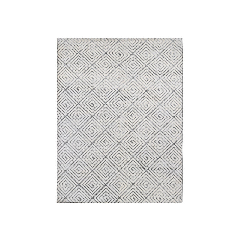 Tapis ivoire en laine noué à la main 9 pi x 12 pi à motif de clé romaine avec laine 0A0C05ED566848CFAFE84784B8E293F0
