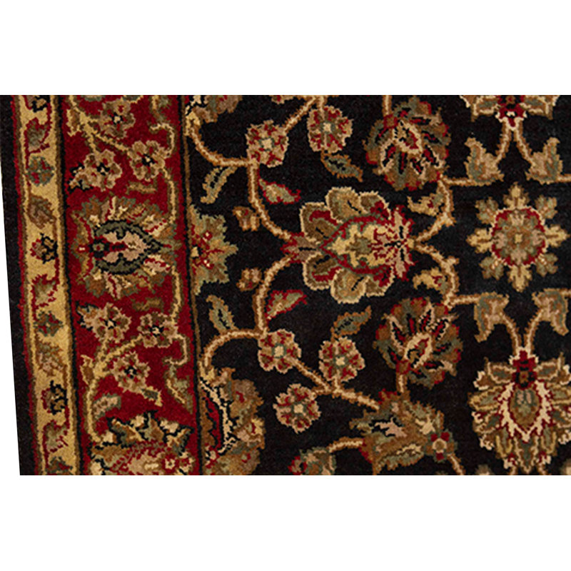Hand-Knotted High-Quality Black and Red Area Rug