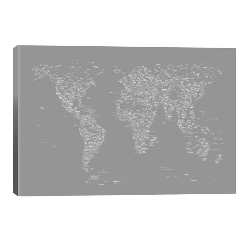 Font World Map by Michael Tompsett - Print on Canvas, 66.04 cm H x 45.72 cm W x 1.91 cm D, No Frame