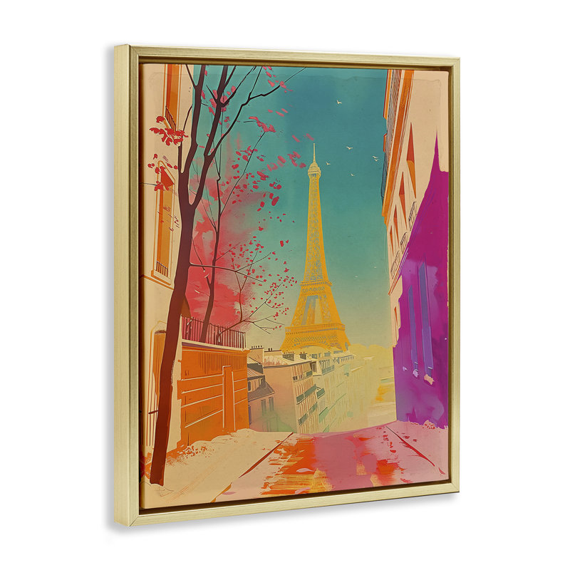 Toile abstraite encadrée, "French View" par Sasha, H 31 po x l 25 po, Cadre flottant métallique doré