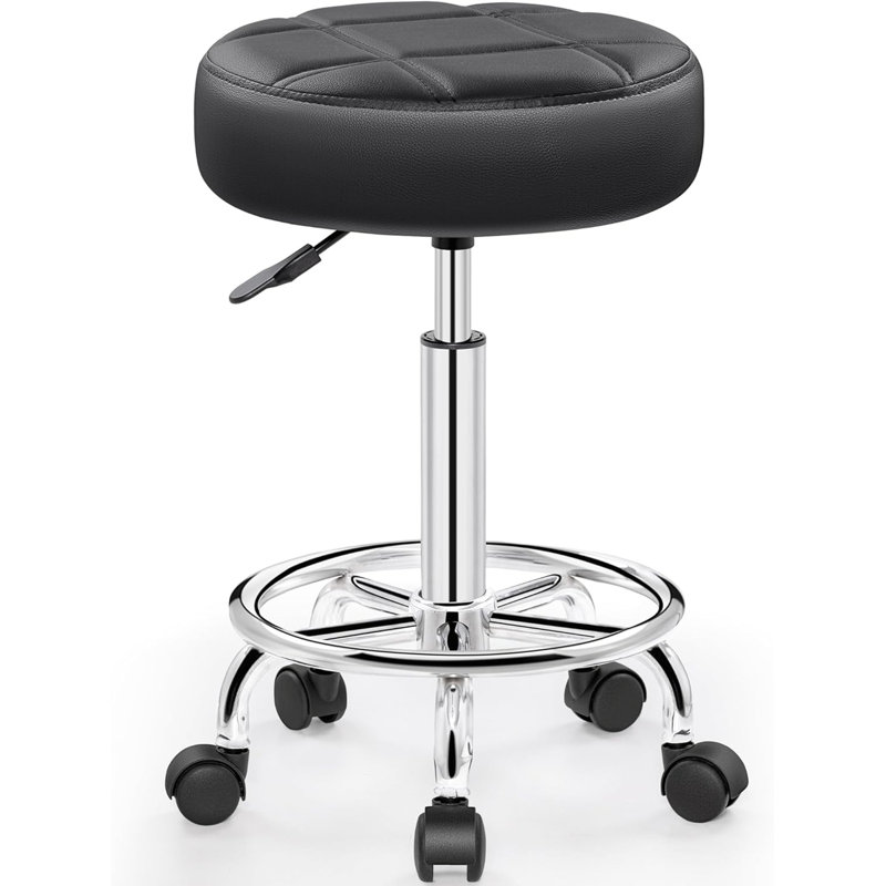 Rolling Stool With Wheels - PU Leather Small Office Chair With Foot Rest, Adjustable Swivel Stool (Ideal For Tattoo/Massage/Salon/Spa/Medical/Kitchen/Home Work)