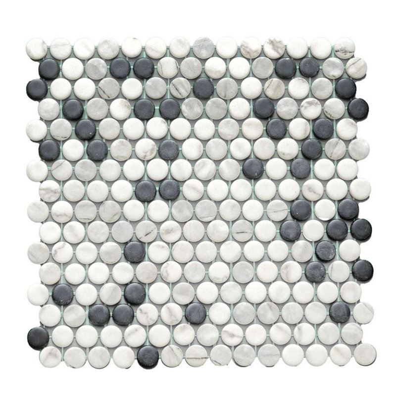 Eterna Penny 12"x12" Recycled Glass Mosaic Tile, Black/White