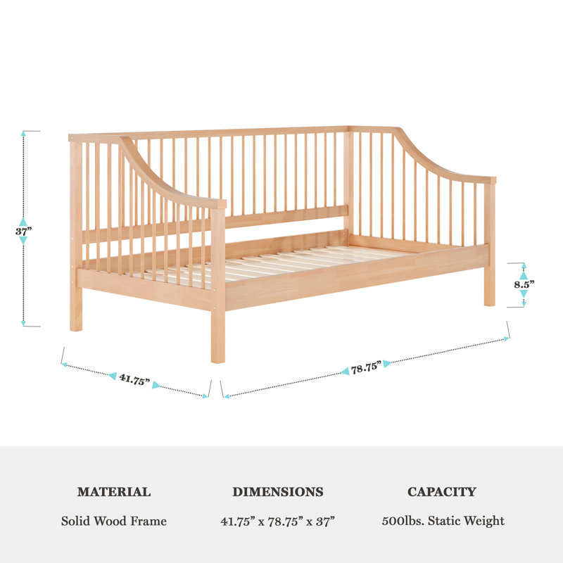 Martha Stewart Neely Wooden Platform Daybed With Spindles And Wood Slat Foundation, Light Beech