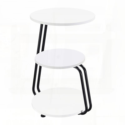 3-Tier Round Accent Side Table with White Finish and Black Metal Frame – 3-Tier