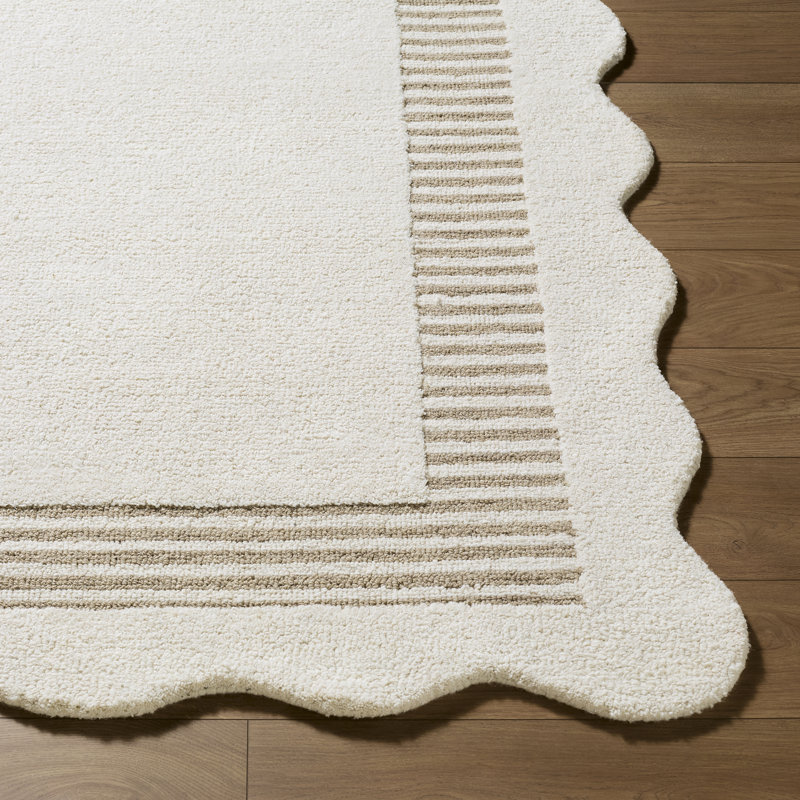 Tapis festonné fait à la main, Rectangulaire 2 pi x 3 pi, Noir/crème