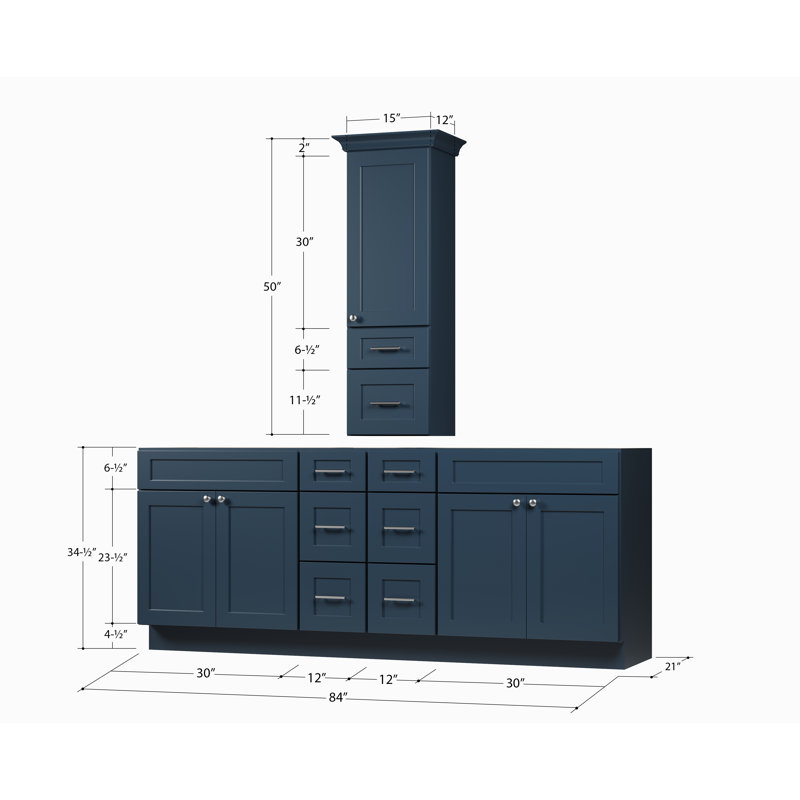 Ensemble de meuble-lavabo double 84 po avec comptoir Disar, Bleu