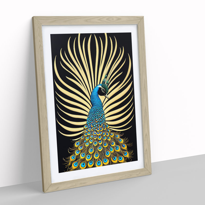 Precious Peacock - Single Picture Frame Print, 34cm H x 25cm W, Oak