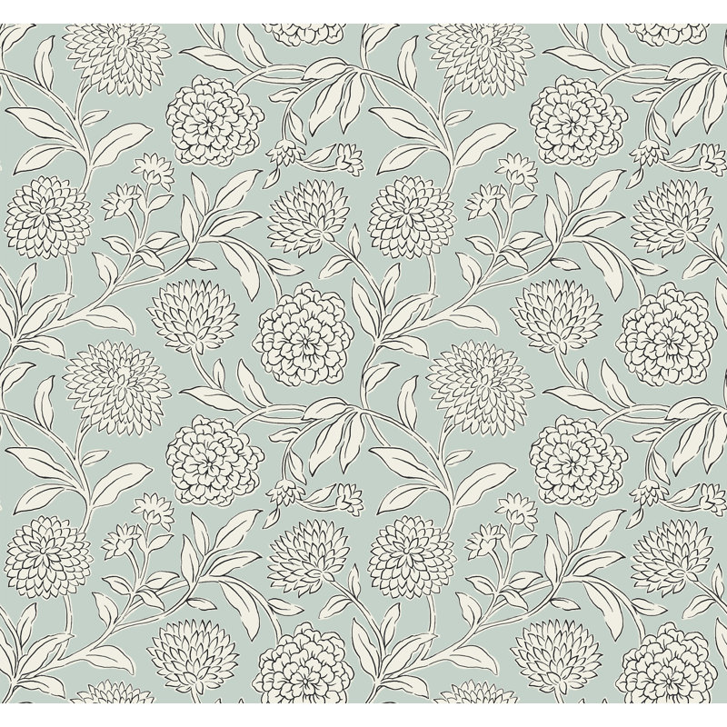 Papier peint floral bleu ciel Chatsworth Garden, Bleu