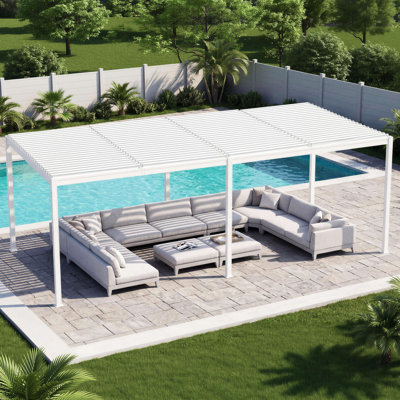 Domi Patio Outdoor Metal Louvered Pergola with Adjustable Roof and Drainage System