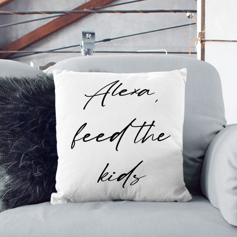 Alexa Feed the Kids Typography Scatter Cushion, 40cm H x 40cm W x 15cm D, Black