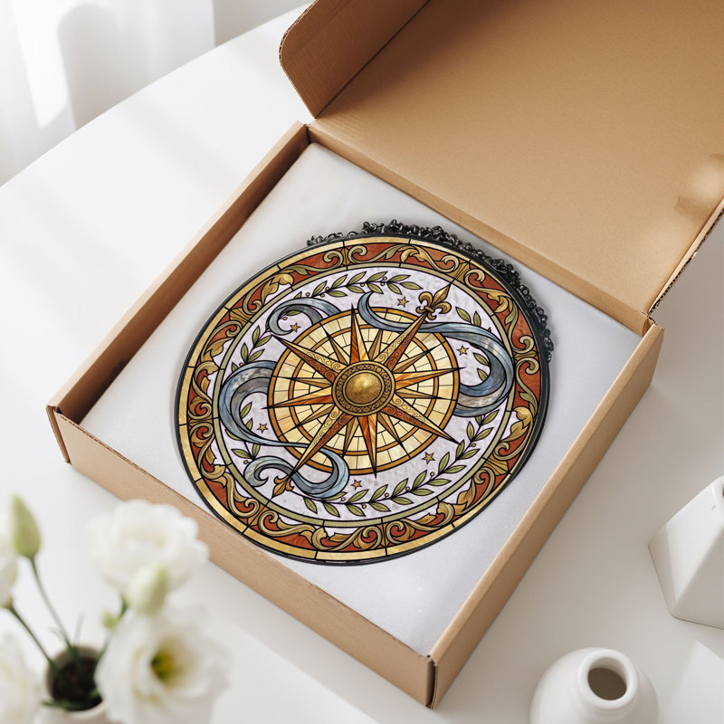 Panneau de vitrail Compass Rose, H 12 po, H 12 po