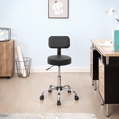 Dakotajames Adjustable Drafting Stool, Office Stool with Wheels and Backrest, Faux Leather Space-Saving Rolling Stool