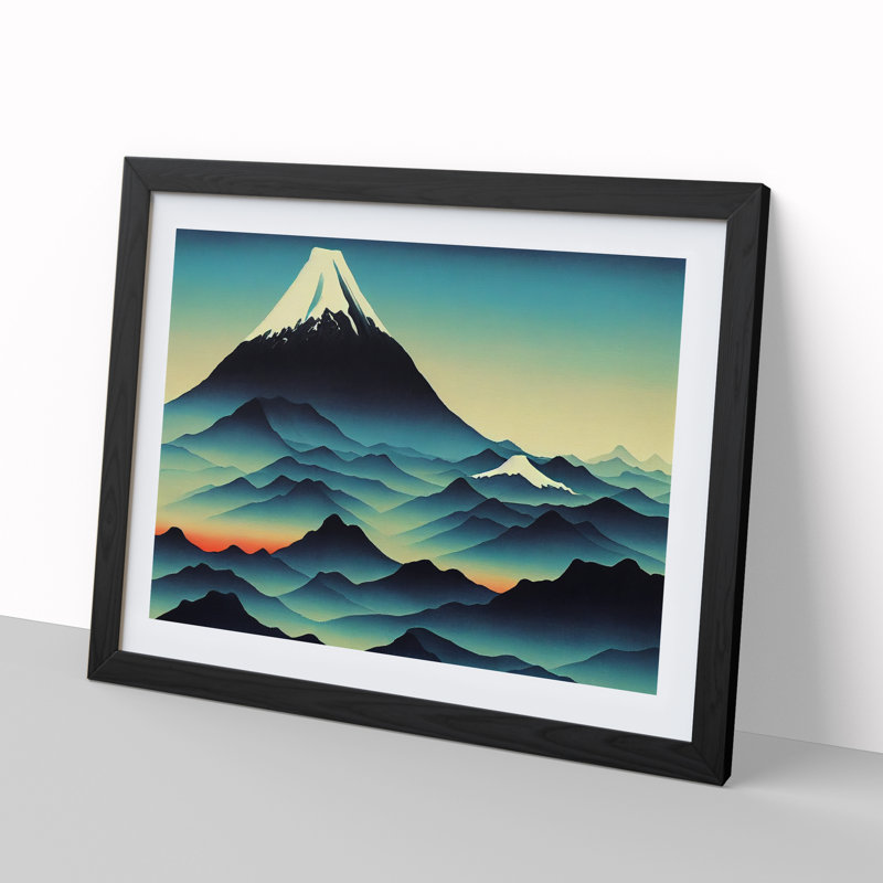 XH1022-6640X Painted Japanese Mountains Vol.4 - Single Picture Frame Painting, Black Framed, 46cm H x 64cm W x 2cm D