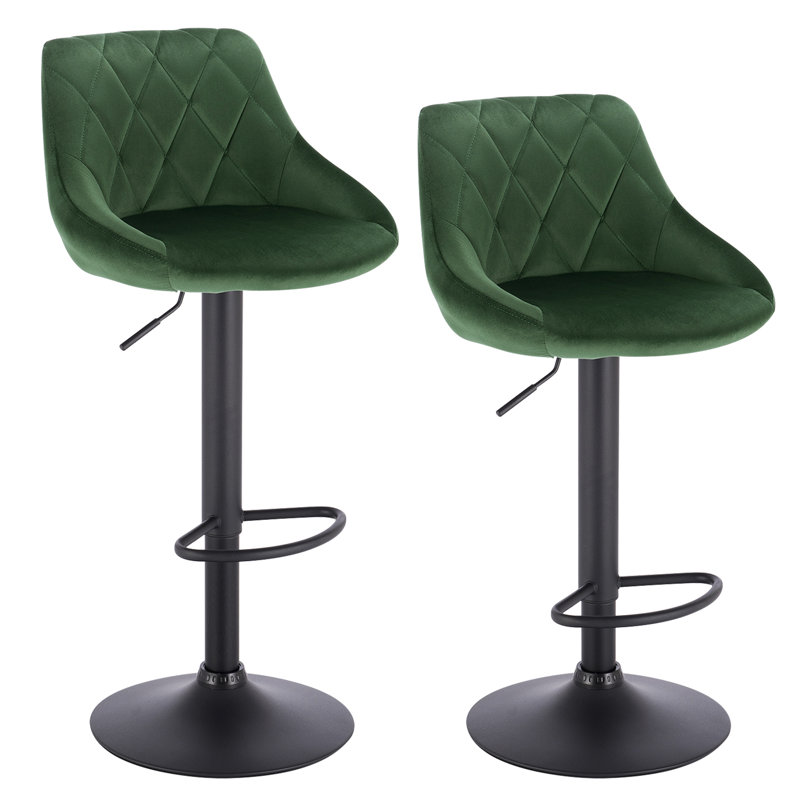 Paynter Swivel Upholstered Adjustable Height Counter Stool with Metal Frame, Dark Green