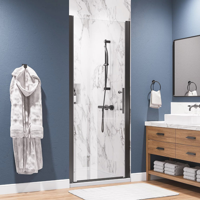 Porte de douche en verre pivotante sans cadre de 34 à 35,5 po x H 75 po avec verre certifié Sgcc, 75" H x 35.5" W