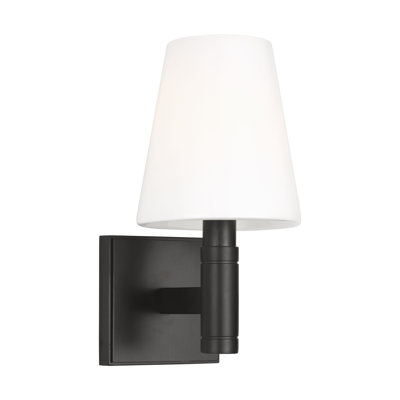 Thomas O'Brien Beckham Classic Bathroom Bedroom Wall Fixture In Aged Iron Finish With Milk Shade