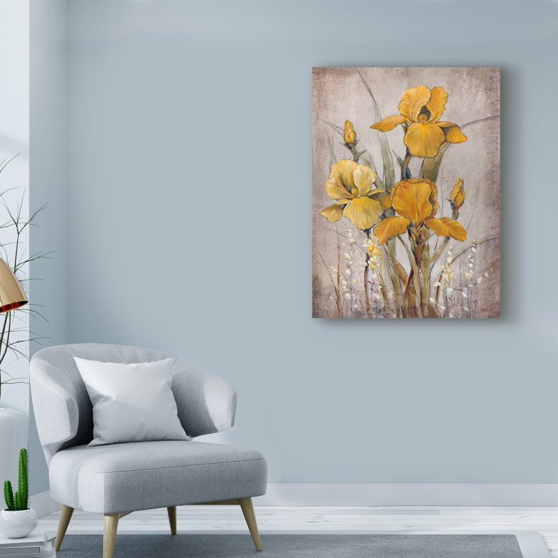 « golden irises ii », reproduction de peinture à l’acrylique sur toile tendue, H 32 po x l 24 po x P 2 po