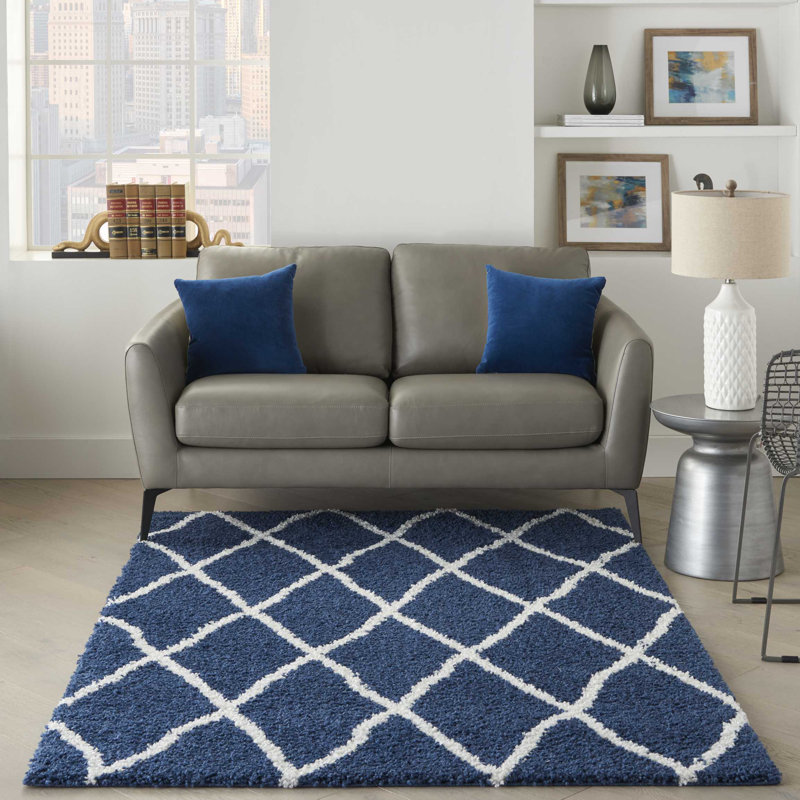 Tapis bleu marine à poils longs Dusty, Rectangle 5 pi x 7 pi