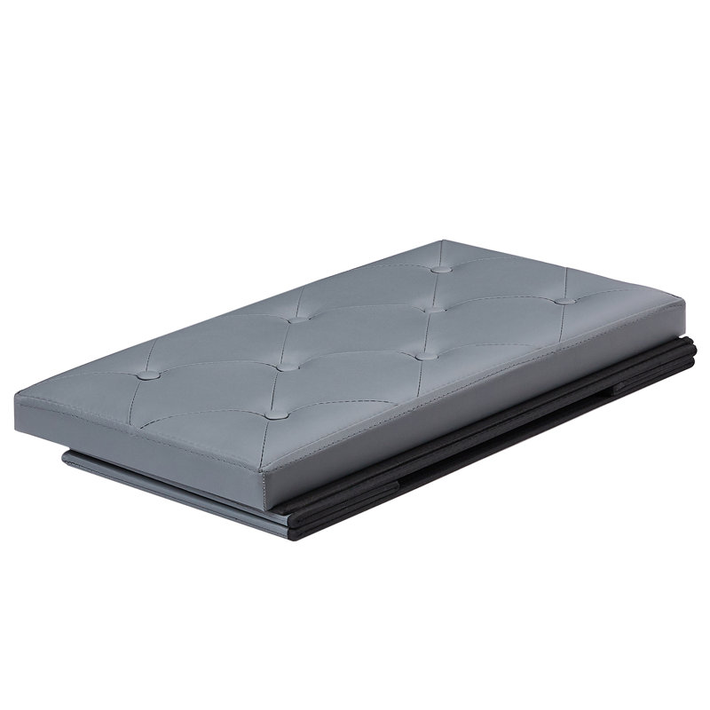 Massas 76cm Wide Faux Leather Tufted Rectangle Solid Colour Ottoman with Storage, Grey