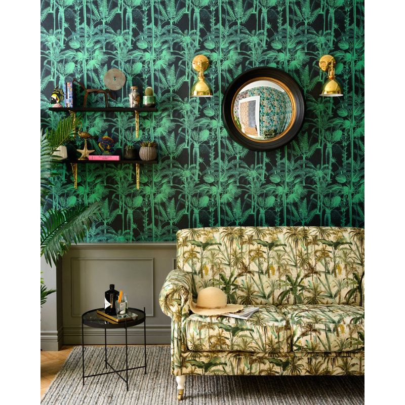 Cubana Floral Wallpaper Roll, Anthracite/Green