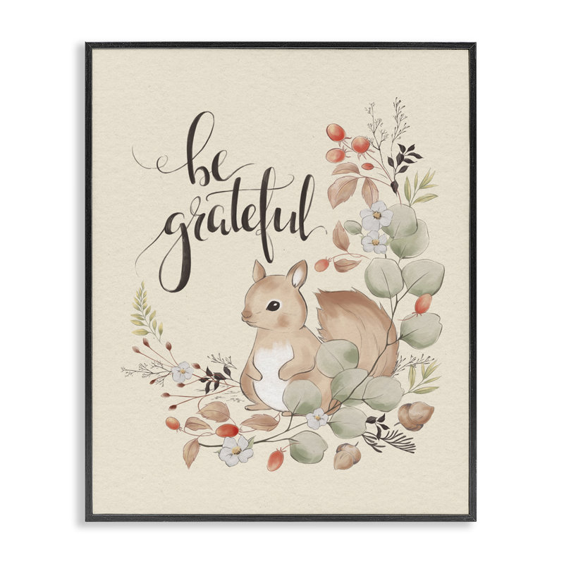  «Be Grateful Squirrel», estampe numérique par Andrea Jasid Grassi, Giclée encadrée noir minuit, H 14 po x l 11 po
