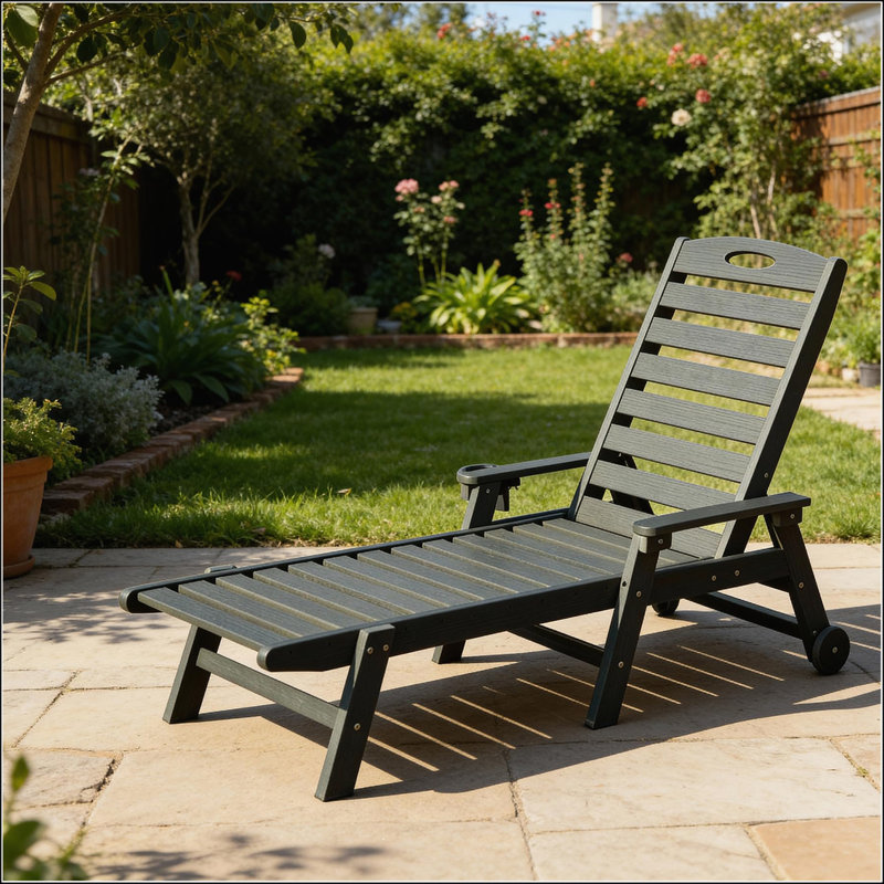HDPE Patio Durable and Comfortable Pool Lounger Chair with Reclining Backrest for Sunbathing and Relaxation, Gray