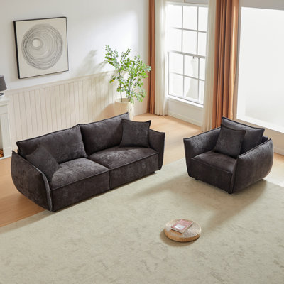 3-Seater + 1-Seater Combo Sofa   Sofa, Linen Fabric Sofa, Wooden Frame With 3 Pillows, Apartment Sofa Furniture