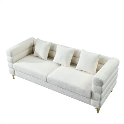 81 Inch Oversized 3 Seater Sectional Sofa, Living Room Comfort Fabric Sectional Sofa - Deep Seating Sectional Sofa, Soft Sitting with 3 Pillows for Living Room,Bedroom,teddy