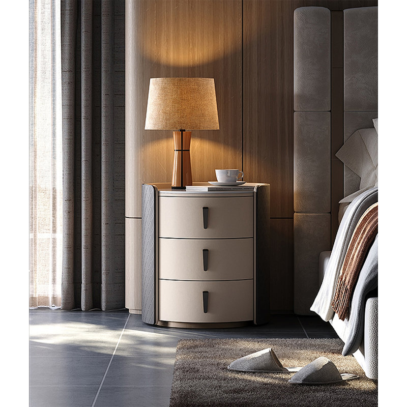Table de chevet moderne en bois massif de style moderne minimaliste, White/Beige