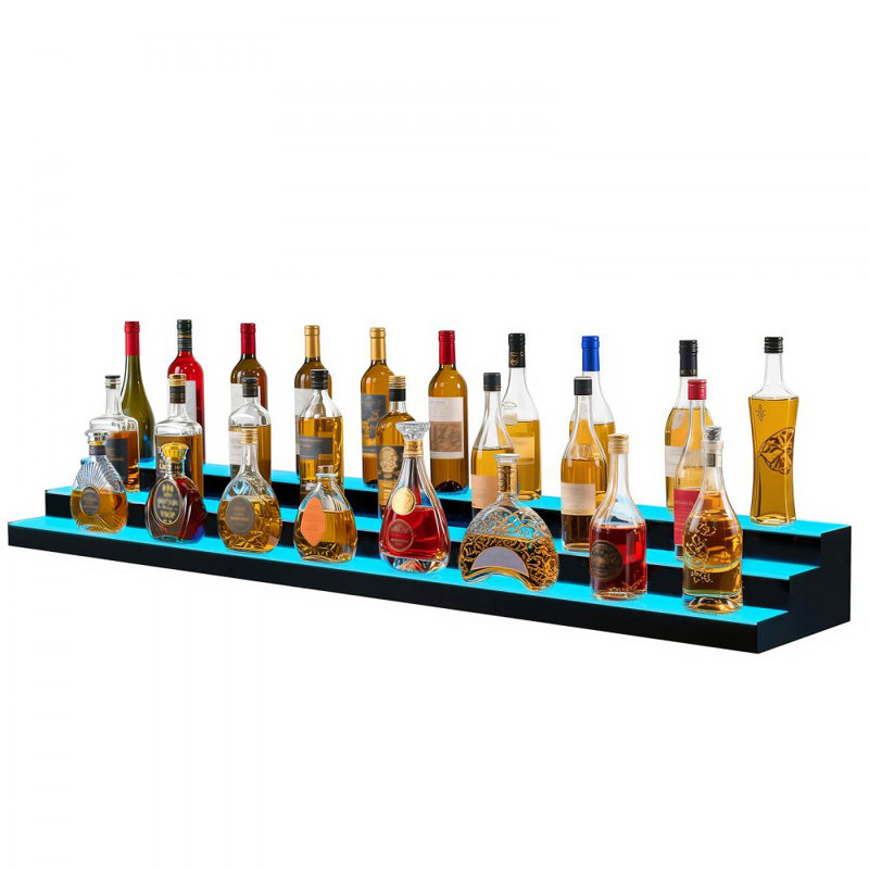 Présentoir de bouteilles de boissons alcoolisées à DEL, étagère de bar éclairée à 3 niveaux de 70 pouces avec télécommande RF et contrôle des applications, 7 couleurs statiques, étagère à whisky en acrylique pour 52 bouteilles, alimenté par adaptateur uniquement