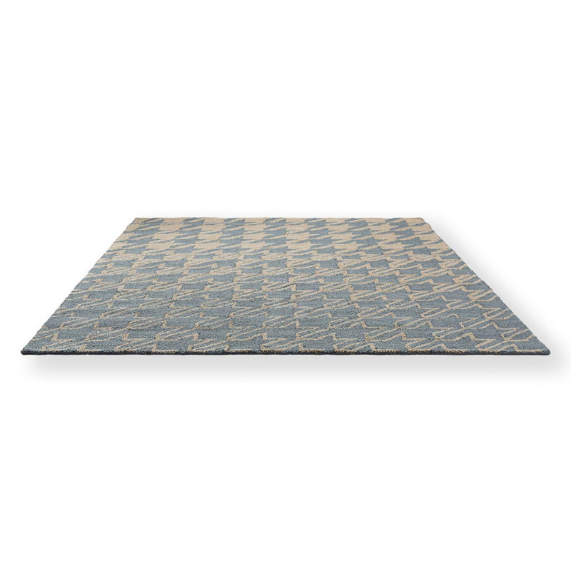 Houndstooth Area Rug in Washed Blue/Beige, Rectangle 6'7" x 9'2"