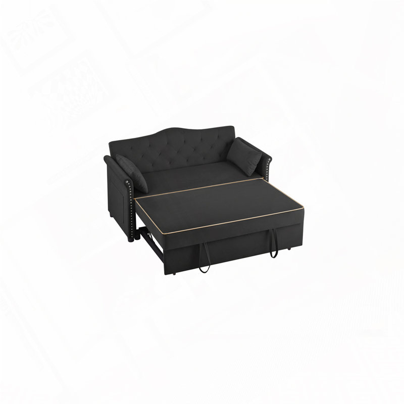 Canapé-lit convertible en velours, Noir, noir, noir, noir
