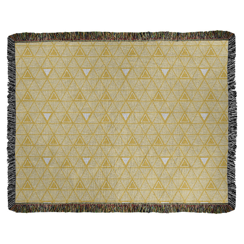 Couverture en coton tissé à triangles dessinés à la main Classic, L 50 po x L 60 po, Jaune