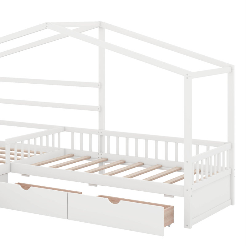 Lit plateforme simple avec tiroirs de rangement, Blanc