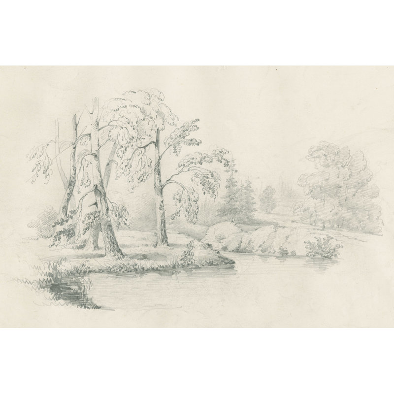 Croquis au bord du lac, H 12 po x l 18 po