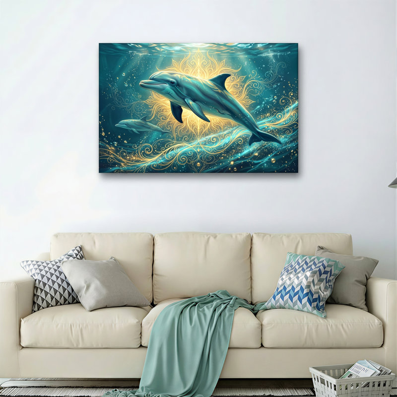 Ensemble de 1 tableau sur toile représentant un dauphin dans l'océan, 24"H x 36"W, Wrapped Canvas
